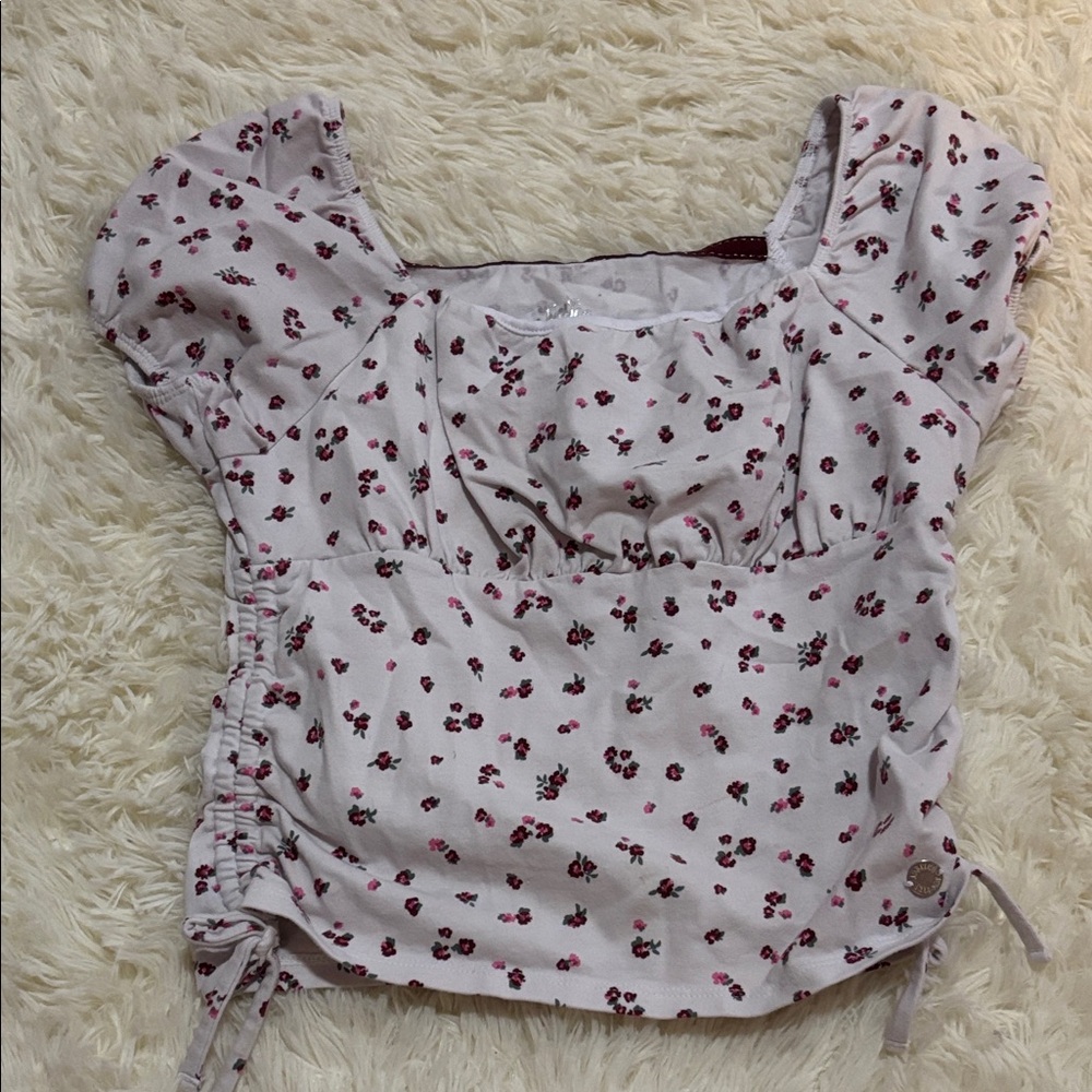Justice White and Pink Floral Blouse